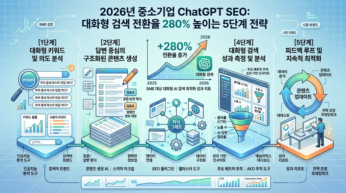 2026년 중소기업 ChatGPT SEO: 대화형 검색 전환율 개선하는 5단계 대표 이미지