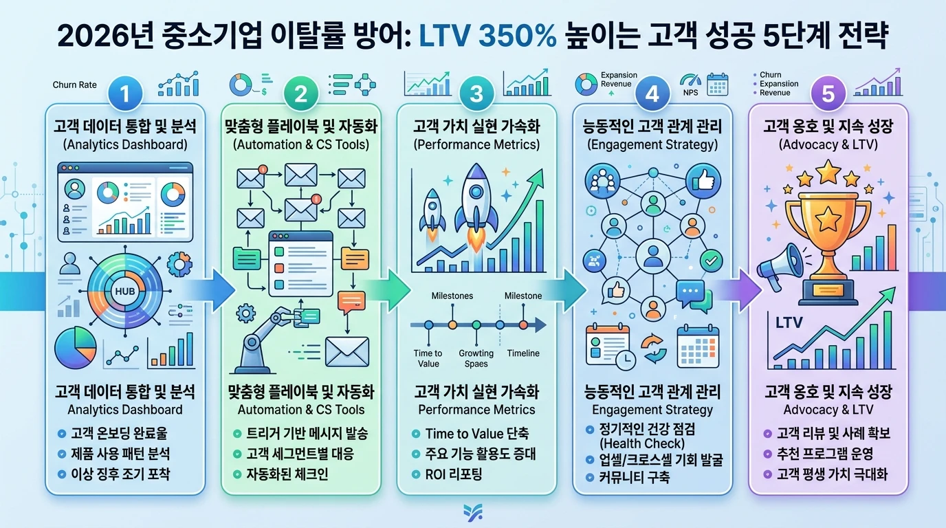 2026년 중소기업 이탈률 방어: LTV 개선하는 고객 성공 5단계 전략 대표 이미지