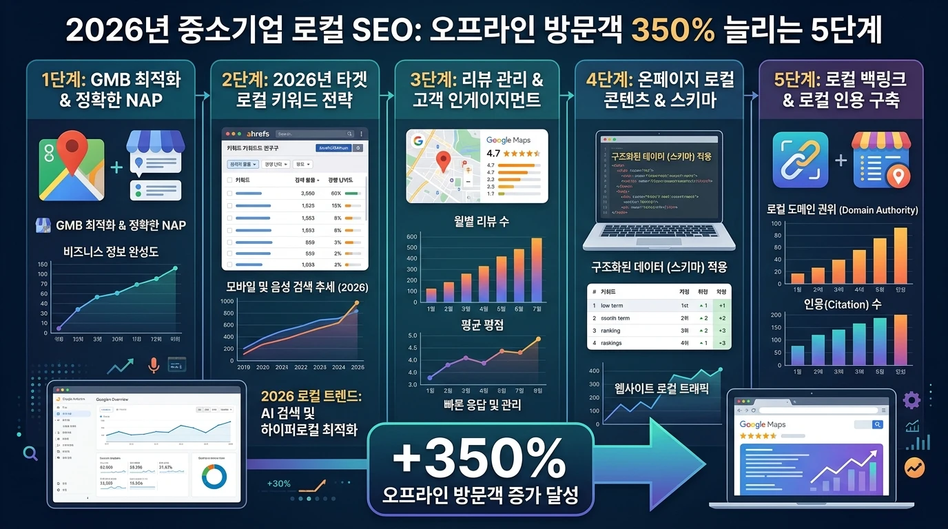 2026년 중소기업 로컬 SEO: 오프라인 방문객 개선하는 5단계 대표 이미지