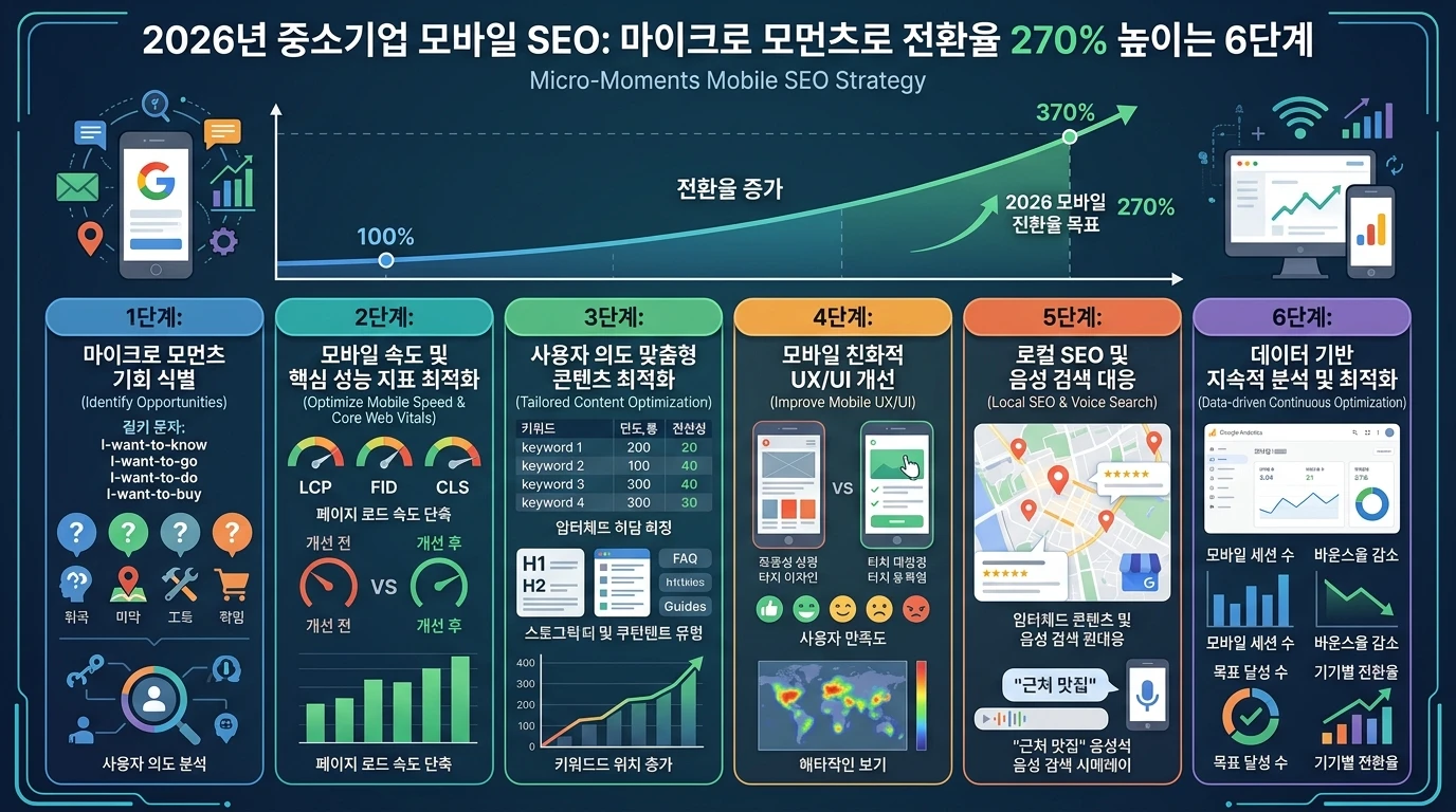 2026년 중소기업 모바일 SEO: 마이크로 모먼츠로 전환율 개선하는 6단계 대표 이미지