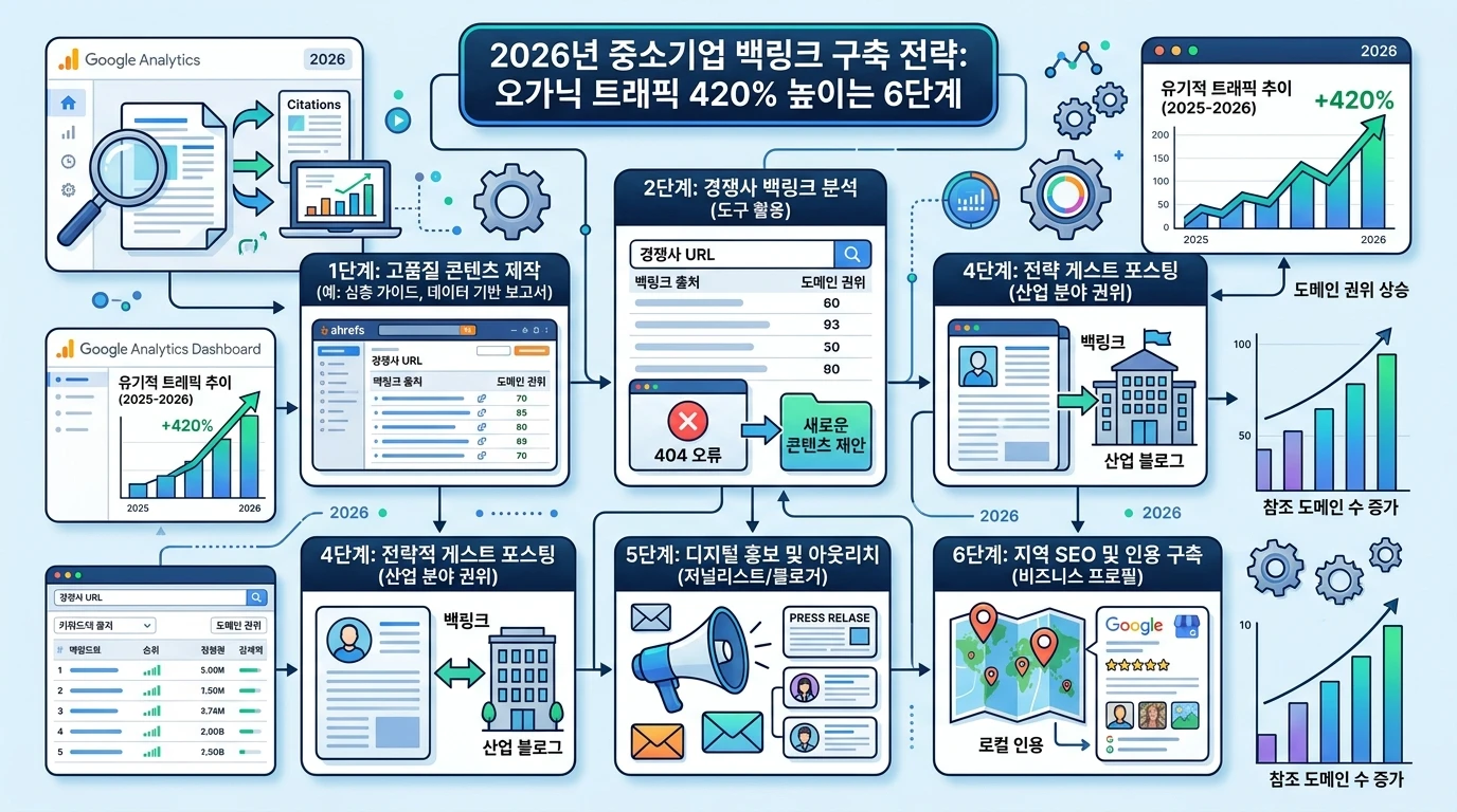 2026년 중소기업 백링크 구축 전략: 오가닉 트래픽 개선하는 6단계 대표 이미지