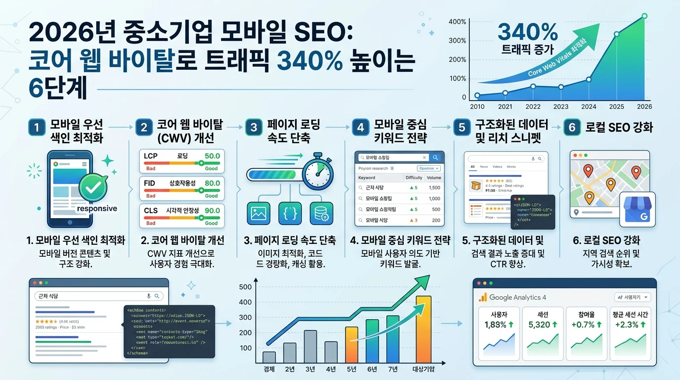 2026년 중소기업 모바일 SEO: 코어 웹 바이탈로 트래픽 개선하는 6단계 대표 이미지